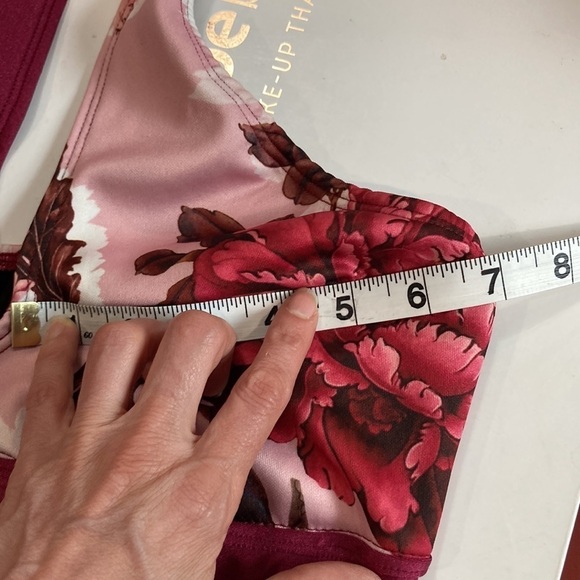Halter Floral Burgundy Swim Bikini Top Large - Picture 11 of 12